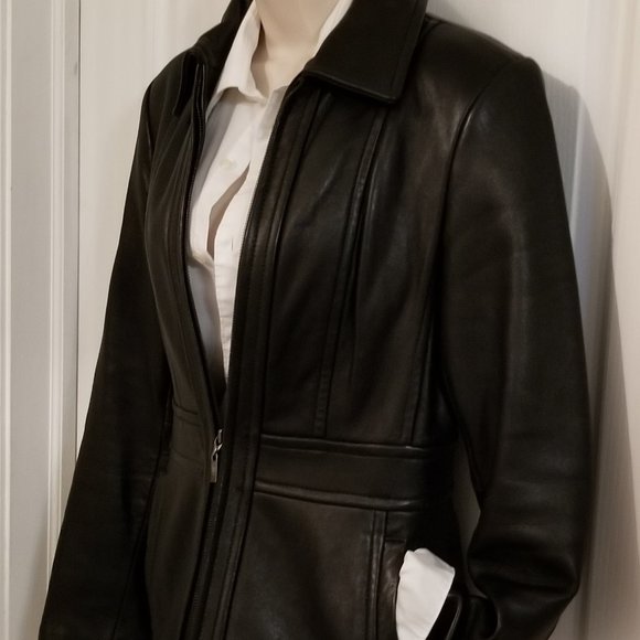 Ladies black Leather Jacket by Jones NY Size Small - Picture 14 of 16